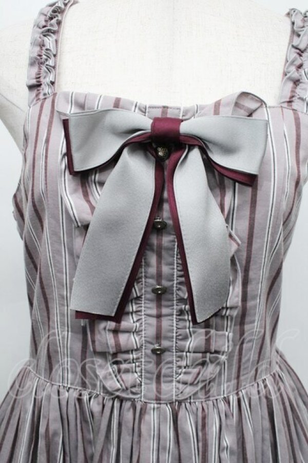 画像2: metamorphose / レジメンタルストライプジャンパースカート  グレー S-25-12-06-036-ME-OP-HR-ZS (2)