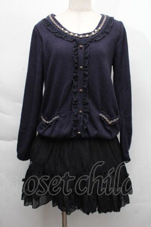 画像: axes femme / カーディガン重ね着風ワンピース  紺ｘ黒 S-25-12-06-040-AX-BL-HR-ZS