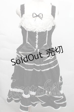 画像: LOLITA / リボンレースジャンパースカート XL 黒ｘ白 S-25-12-06-043-LO-BL-HR-ZS