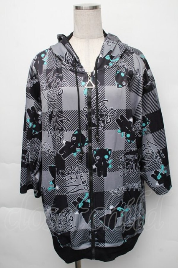 画像1: NieR CLOTHING / シエル転写パーカー  黒ｘグリーン S-25-12-07-037-PU-TO-HR-ZS (1)