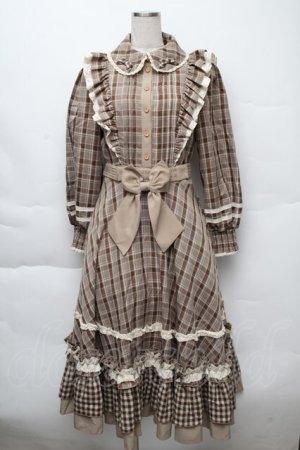 画像: Hoshibako Works / テディ・エトワール　フリルヨークチェックワンピース  ブラウン S-25-12-07-054-LO-OP-AS-ZS