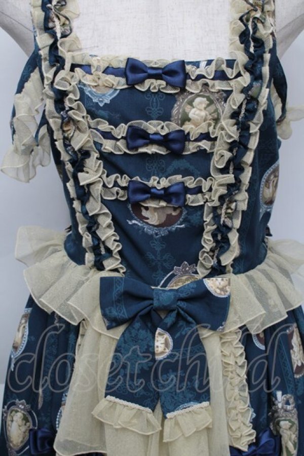 画像3: metamorphose / 【プラスサイズ】Vintage cameo チュールフリルリボンdress  アンティークブルー S-25-12-07-060-ME-OP-HR-ZS (3)