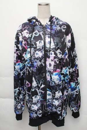 画像: NieR Clothing / 裏ボア総柄ZIPパーカー  黒 S-25-12-07-034-PU-TO-KB-ZS