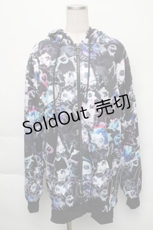 画像: NieR Clothing / 裏ボア総柄ZIPパーカー  黒 S-25-12-07-034-PU-TO-KB-ZS