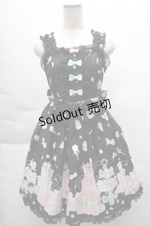 画像1: Angelic Pretty / Decoration Dream後ろフリルジャンパースカート  黒 S-25-12-08-047-AP-OP-AS-ZS (1)