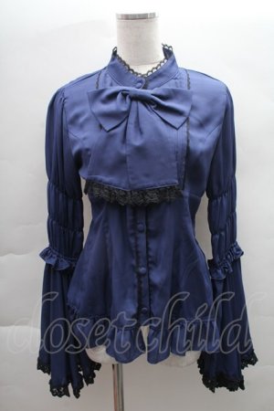 画像: ATELIER PIERROT / シフォン姫袖ブラウス  紺 S-25-12-08-012-EL-BL-AS-ZS