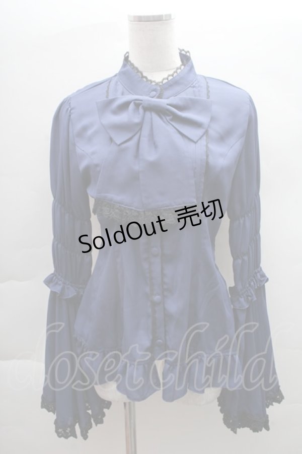 画像1: ATELIER PIERROT / シフォン姫袖ブラウス  紺 S-25-12-08-012-EL-BL-AS-ZS (1)