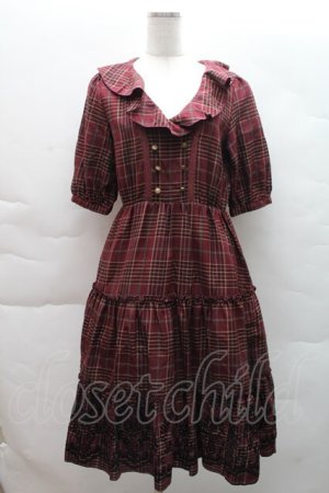 画像: axes femme / ラッフル襟チェックワンピース M ワイン S-25-12-08-019-AX-OP-HR-ZS