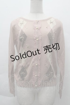 画像: axes femme / アーガイル柄ニットカーディガン  ピンク S-25-12-11-007-AX-TO-HR-ZS