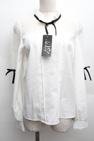 画像: DearMyLove / ハートドットヨーク切替リボンブラウス  白 S-25-12-12-037-EL-BL-AS-ZS