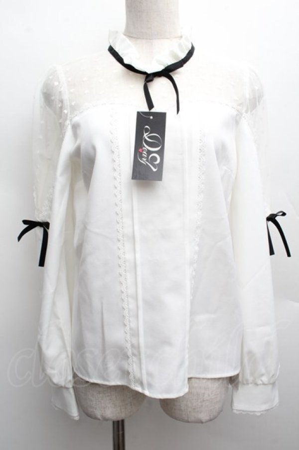 画像1: DearMyLove / ハートドットヨーク切替リボンブラウス  白 S-25-12-12-037-EL-BL-AS-ZS (1)