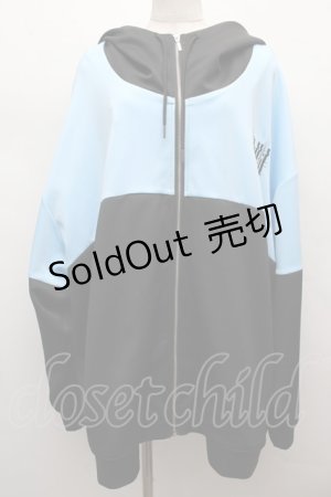 画像: ililil / ネオンカラーハイネックジャージパーカー  黒ｘサックス S-25-12-12-043-PU-JA-HR-ZS