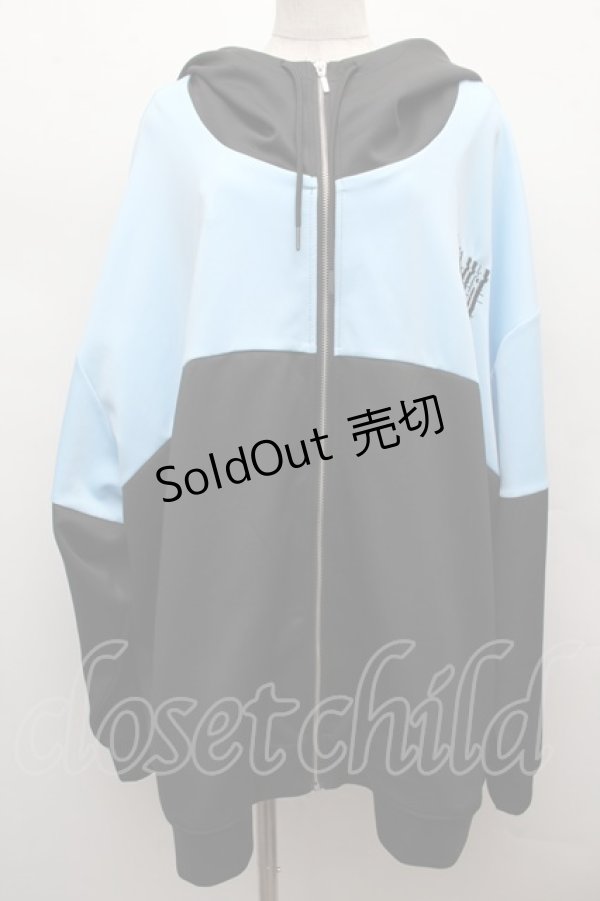 画像1: ililil / ネオンカラーハイネックジャージパーカー  黒ｘサックス S-25-12-12-043-PU-JA-HR-ZS (1)