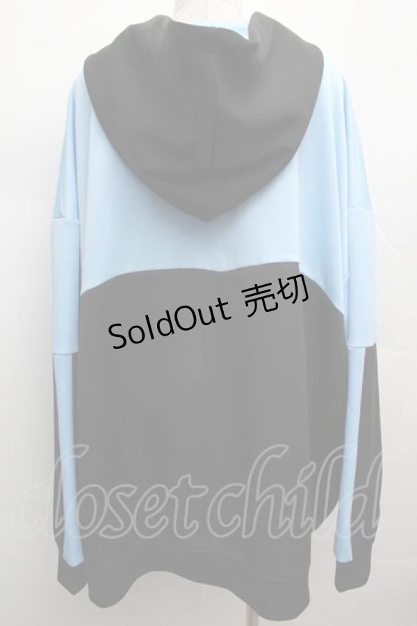 画像2: ililil / ネオンカラーハイネックジャージパーカー  黒ｘサックス S-25-12-12-043-PU-JA-HR-ZS (2)