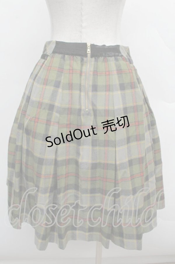 画像2: Jane Marple / ウールチェックスカート  カーキ S-25-12-12-059-JM-SK-HR-ZS (2)