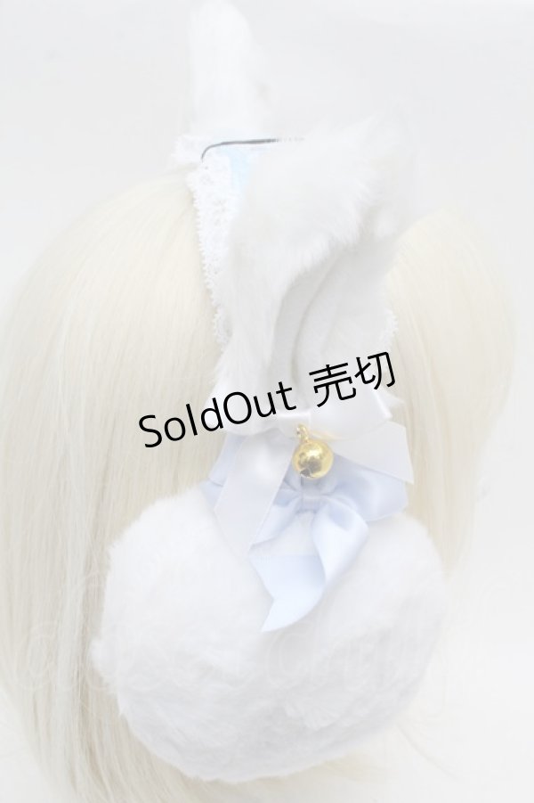 画像4: ililil / 飼ってくれるかニャ？イヤーマフ  白ｘサックス S-25-12-12-026-PU-AC-HR-ZS (4)