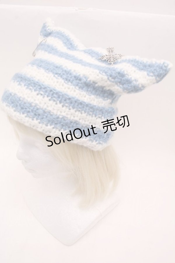 画像2: PUNK / 猫耳ニット帽  白ｘブルー S-25-12-12-029-PU-AC-HR-ZS (2)