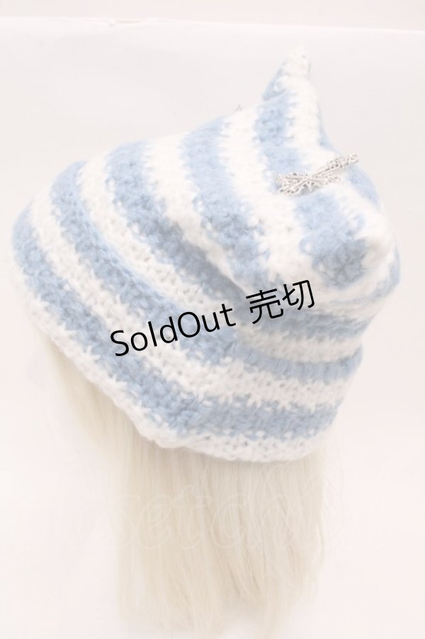 画像3: PUNK / 猫耳ニット帽  白ｘブルー S-25-12-12-029-PU-AC-HR-ZS (3)