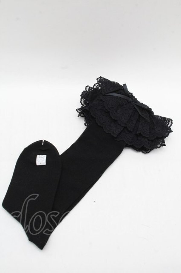 画像1: metamorphose / ラッセルレースハイソックス  黒 S-25-12-13-001-ME-ZA-AS-ZS (1)