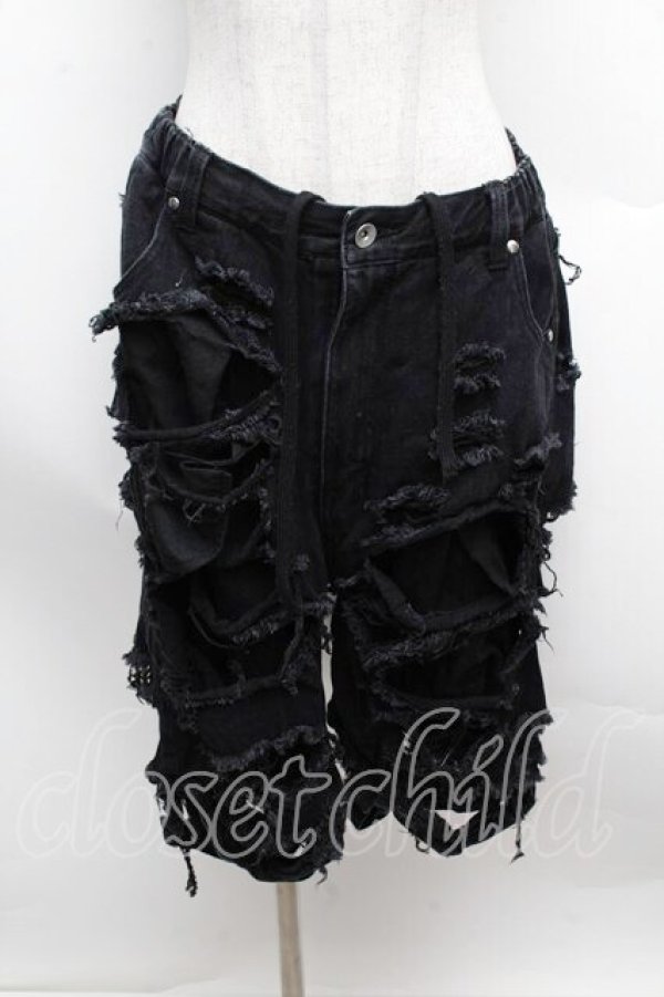 画像1: REFLEM / スタッズ付きダメージデニムハーフパンツ  黒 S-25-12-13-046-PU-PA-AS-ZS (1)