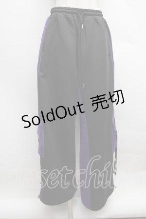 画像: Amilige / バイカラー裾ポケットラインジャージパンツ  黒ｘ紫 S-25-12-13-050-PU-PA-AS-ZS