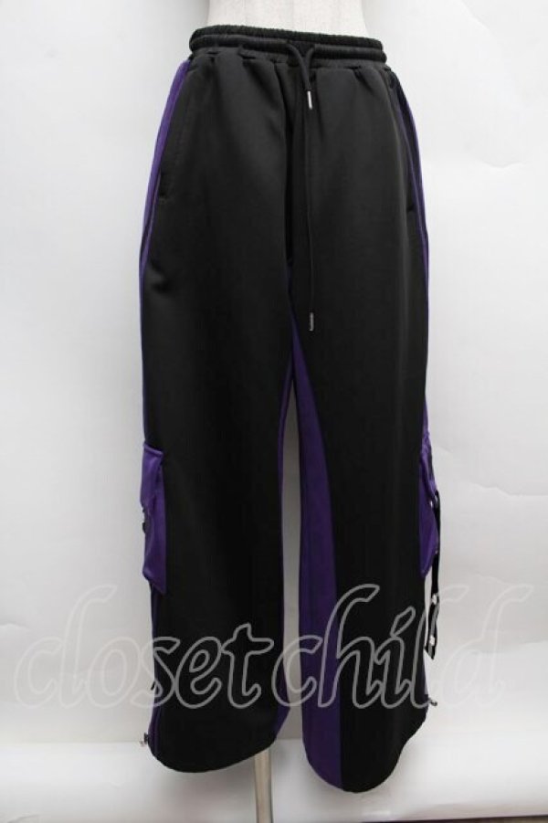 画像1: Amilige / バイカラー裾ポケットラインジャージパンツ  黒ｘ紫 S-25-12-13-050-PU-PA-AS-ZS (1)