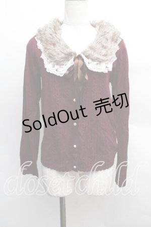 画像: axes femme / 袖刺繍ファーティペ付きカーディガン  ワイン S-25-12-13-019-AX-TO-HR-ZS