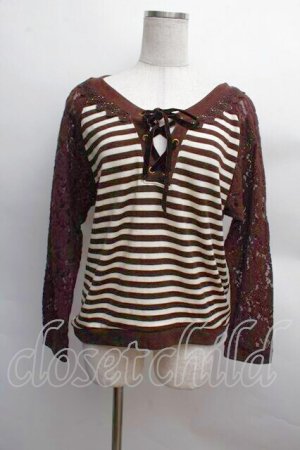 画像: axes femme / 異素材組み合わせボーダープルオーバー  茶 S-25-12-13-023-AX-TO-HR-ZS