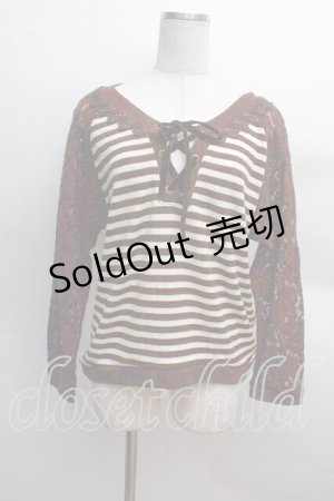 画像: axes femme / 異素材組み合わせボーダープルオーバー  茶 S-25-12-13-023-AX-TO-HR-ZS