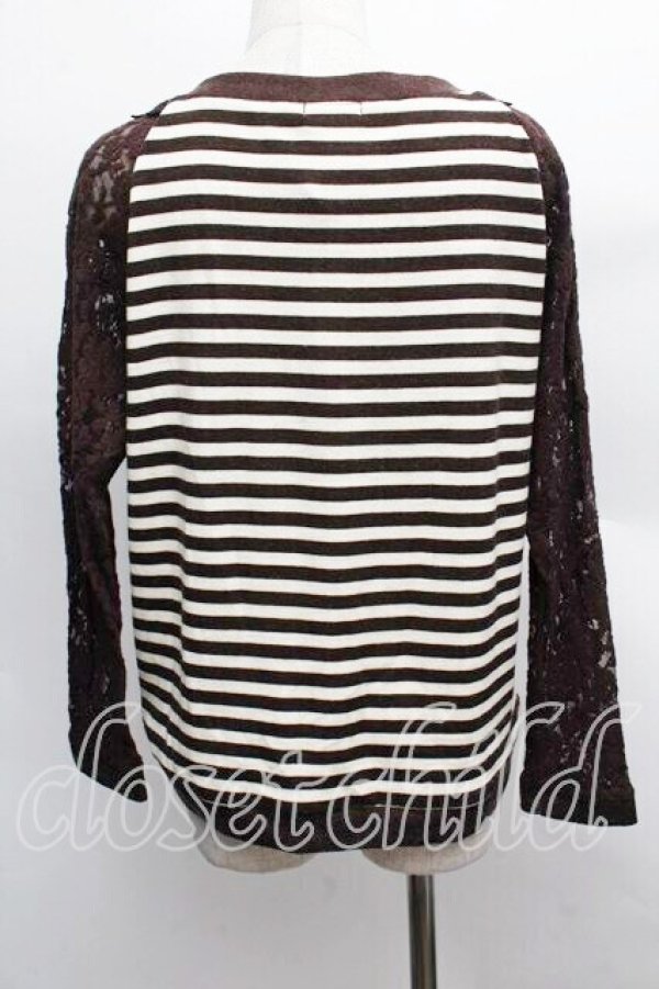 画像2: axes femme / 異素材組み合わせボーダープルオーバー  茶 S-25-12-13-024-AX-TO-HR-ZS (2)