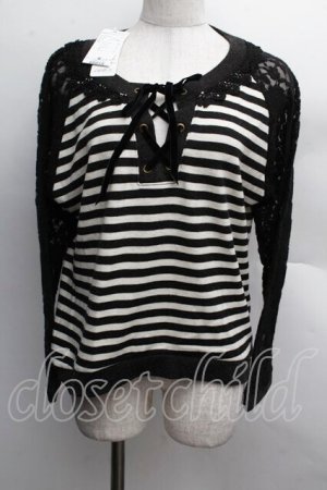 画像: axes femme / 異素材組み合わせボーダープルオーバー  黒 S-25-12-13-025-AX-TO-HR-ZS