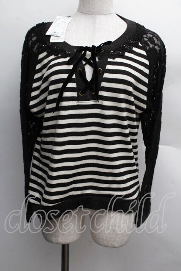 画像1: axes femme / 異素材組み合わせボーダープルオーバー  黒 S-25-12-13-025-AX-TO-HR-ZS (1)