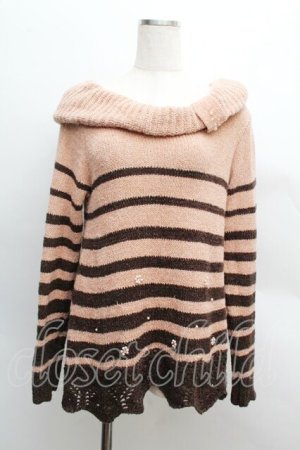 画像: axes femme / オフショルボーダーニット  ピンクｘブラウン S-25-12-13-030-AX-TO-HR-ZS