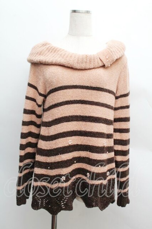 画像1: axes femme / オフショルボーダーニット  ピンクｘブラウン S-25-12-13-030-AX-TO-HR-ZS (1)