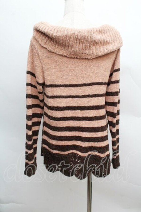 画像2: axes femme / オフショルボーダーニット  ピンクｘブラウン S-25-12-13-030-AX-TO-HR-ZS (2)