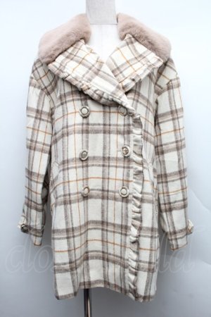 画像: axes femme POETIQUE / ファー襟チェックコート  ベージュ S-25-12-15-048-AX-CO-HR-ZS