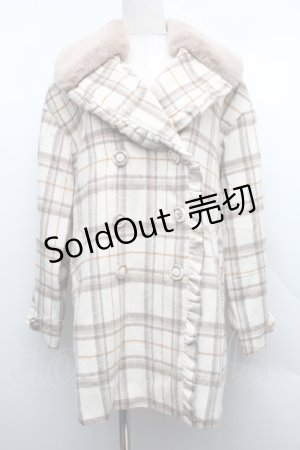 画像: axes femme POETIQUE / ファー襟チェックコート  ベージュ S-25-12-15-048-AX-CO-HR-ZS