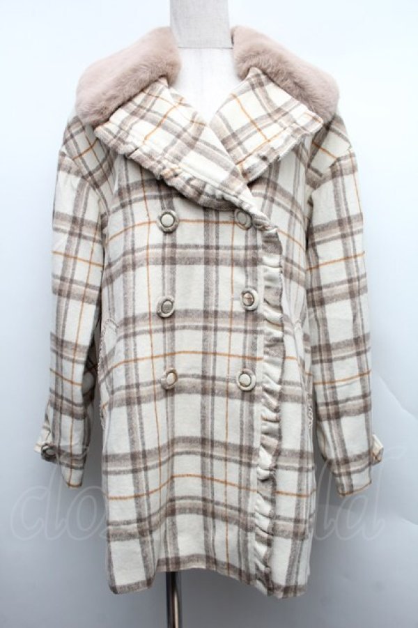 画像1: axes femme POETIQUE / ファー襟チェックコート  ベージュ S-25-12-15-048-AX-CO-HR-ZS (1)