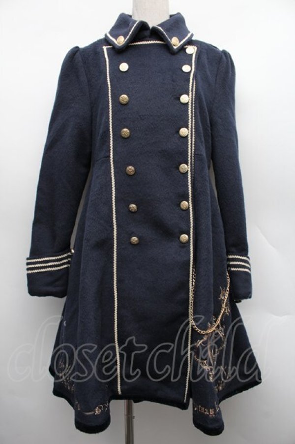 画像1: Amavel / ノスタルジアクロック刺繍ミリタリーロングコート  紺 S-25-12-15-051-CA-CO-HR-ZS (1)