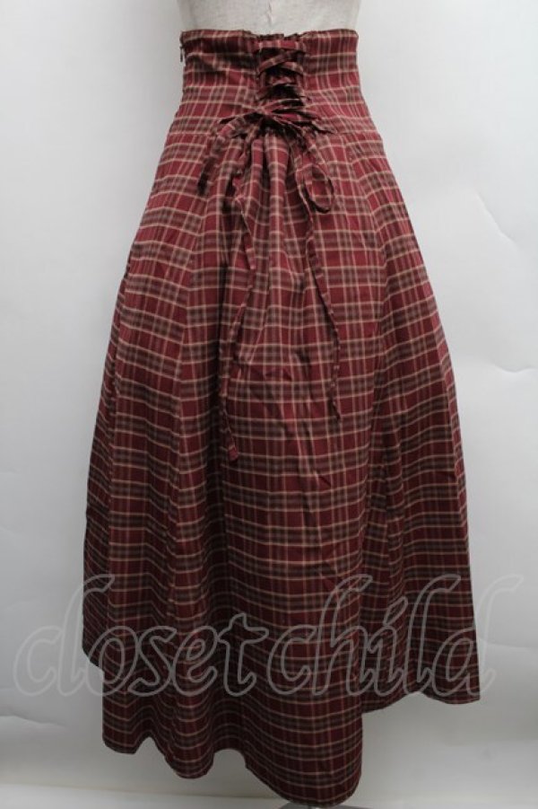 画像2: axes femme / コルセット風チェック柄スカート  ワイン S-25-12-15-058-AX-SK-HR-ZS (2)