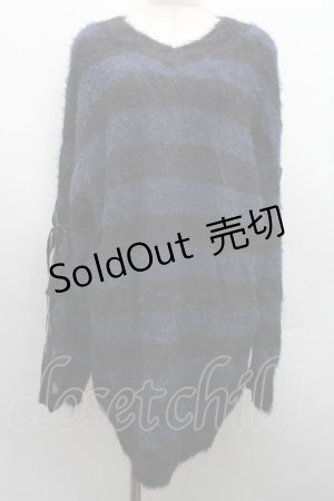 画像: NOEMIE / おしゃれ囚人袖レースアップフェザーニット  紺ｘ黒 S-25-12-15-015-LO-TO-AS-ZS