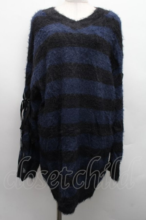 画像1: NOEMIE / おしゃれ囚人袖レースアップフェザーニット  紺ｘ黒 S-25-12-15-015-LO-TO-AS-ZS (1)