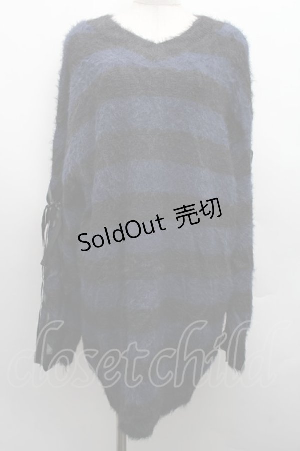 画像1: NOEMIE / おしゃれ囚人袖レースアップフェザーニット  紺ｘ黒 S-25-12-15-015-LO-TO-AS-ZS (1)