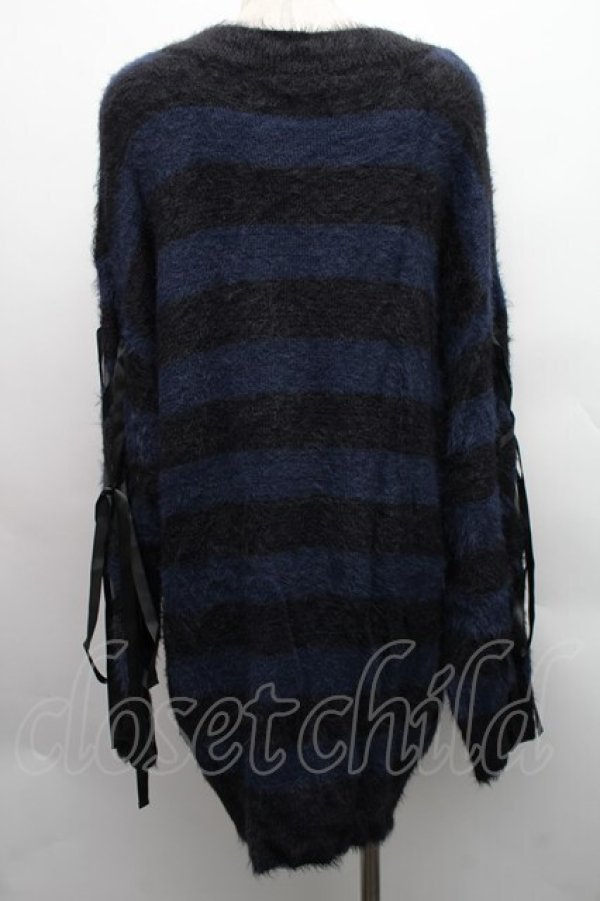 画像2: NOEMIE / おしゃれ囚人袖レースアップフェザーニット  紺ｘ黒 S-25-12-15-015-LO-TO-AS-ZS (2)