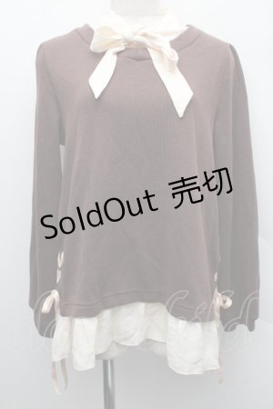 画像: axes femme / ボウタイシャツレイヤードプルオーバー  ブラウンｘキナリ S-25-12-15-018-AX-TO-HR-ZS