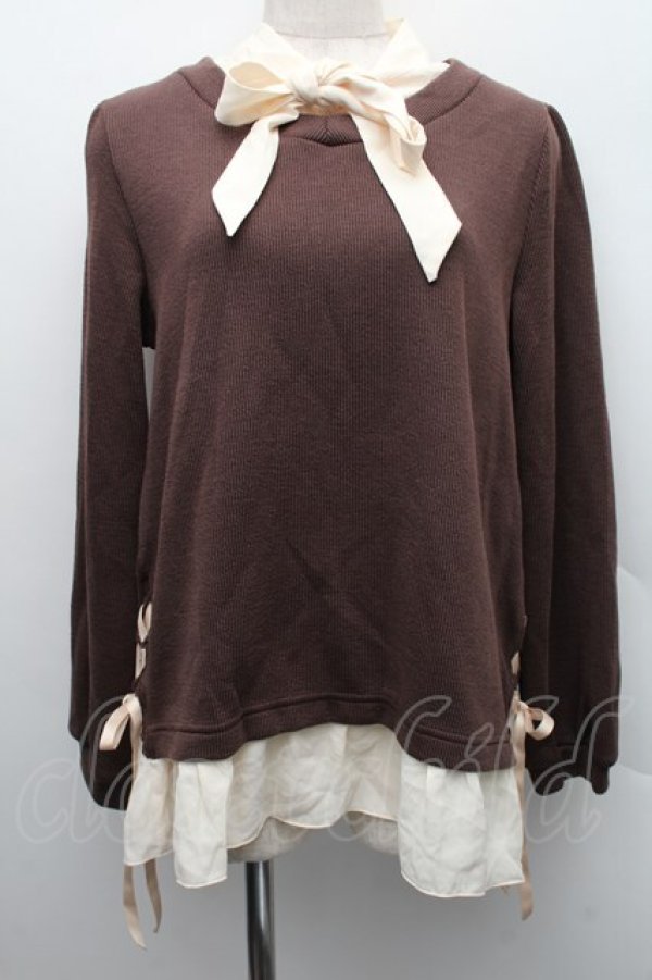 画像1: axes femme / ボウタイシャツレイヤードプルオーバー  ブラウンｘキナリ S-25-12-15-018-AX-TO-HR-ZS (1)