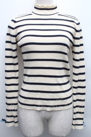 画像: Secret Honey / ハイネックリブニットソー  キナリｘ紺 S-25-12-15-020-CA-TO-HR-ZS