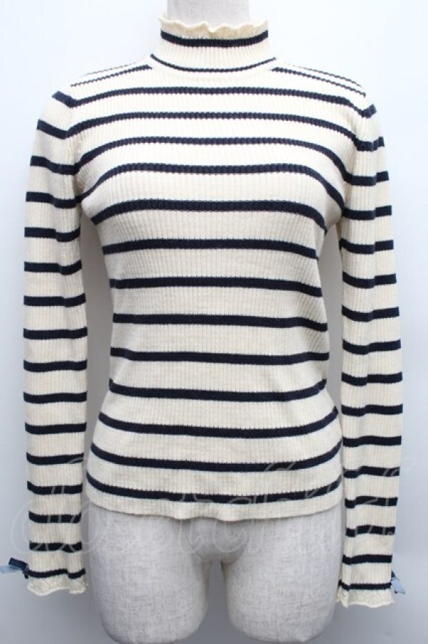 画像1: Secret Honey / ハイネックリブニットソー  キナリｘ紺 S-25-12-15-020-CA-TO-HR-ZS (1)