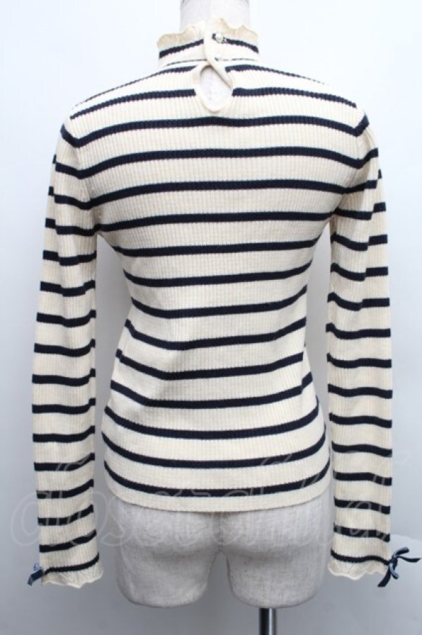 画像2: Secret Honey / ハイネックリブニットソー  キナリｘ紺 S-25-12-15-020-CA-TO-HR-ZS (2)