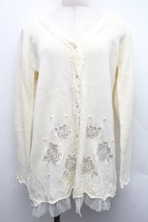 画像: axes femme / 透かしバラロングカーディガン  オフ S-25-12-15-021-AX-TO-AS-ZS